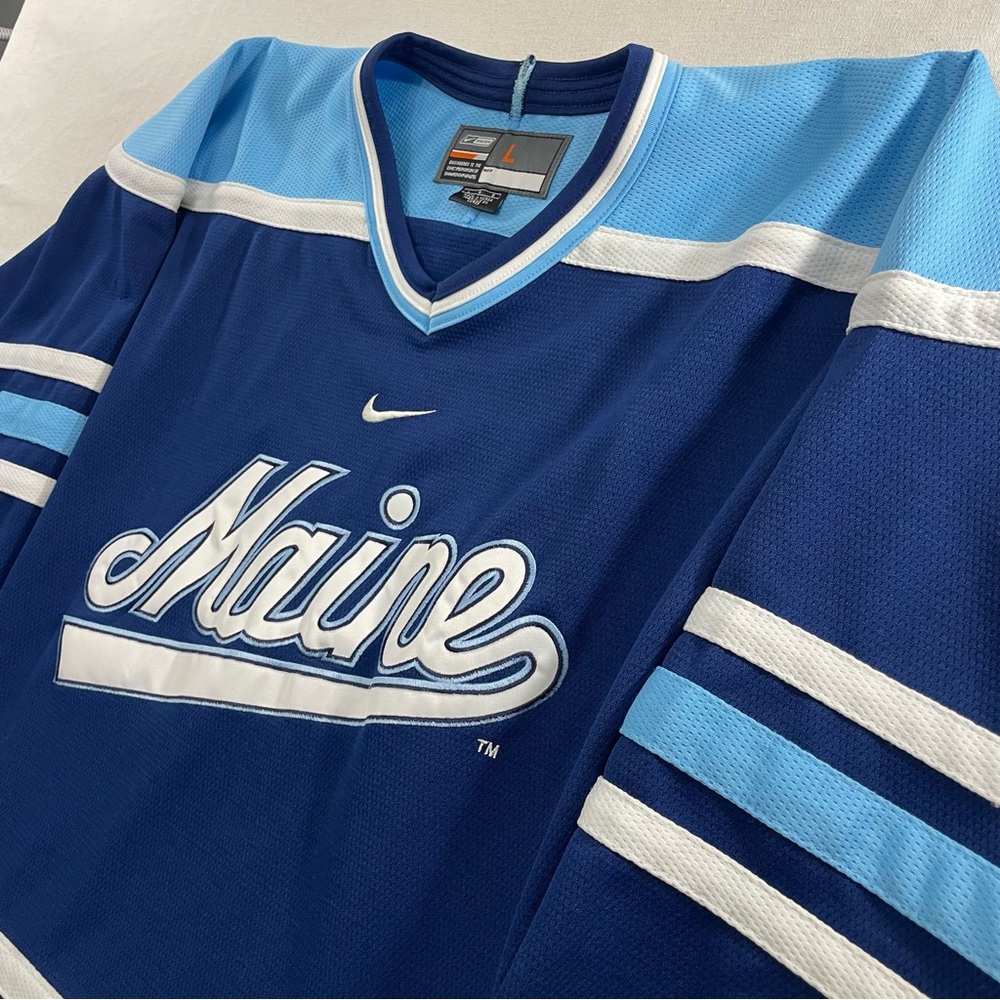 VINTAGE NIKE CENTER SWOOSH MAINE BLACK BEARS STITCHED HOCKEY JERSEY NCAA SIZE L - Picture 4 of 12
